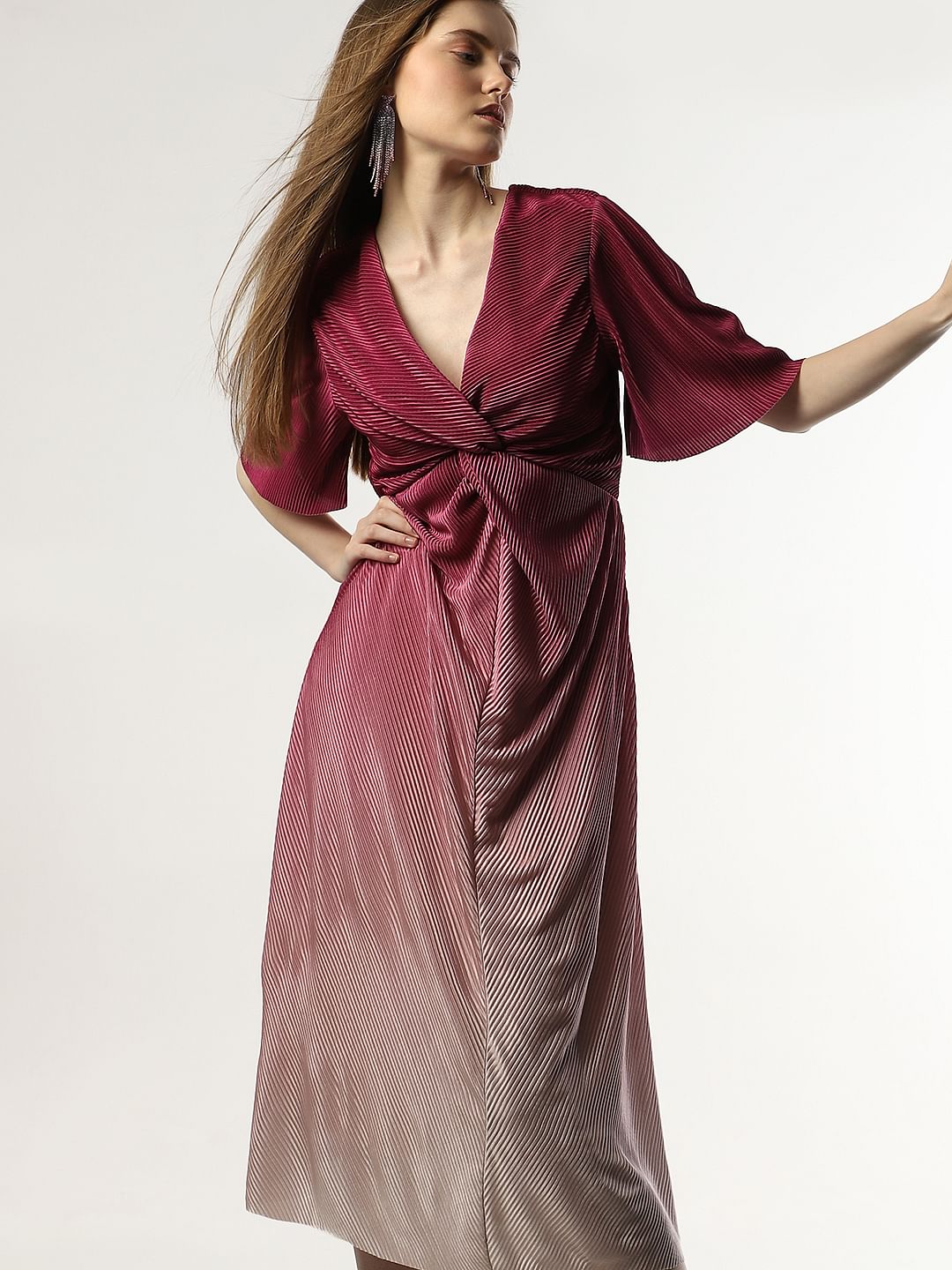 Pink Ombre Pleated Midi Dress