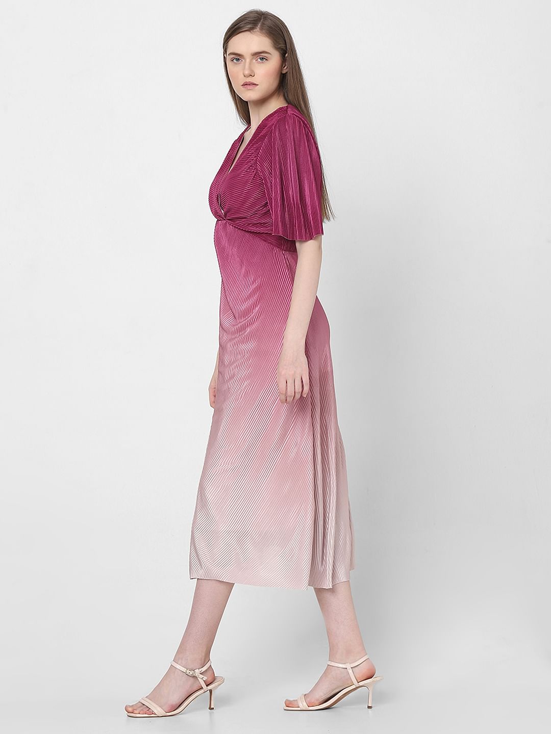 Pink Ombre Pleated Midi Dress