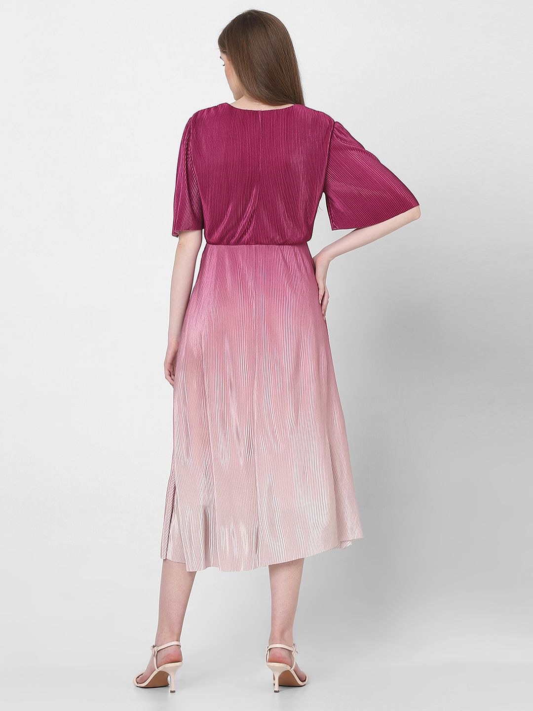 Pink Ombre Pleated Midi Dress