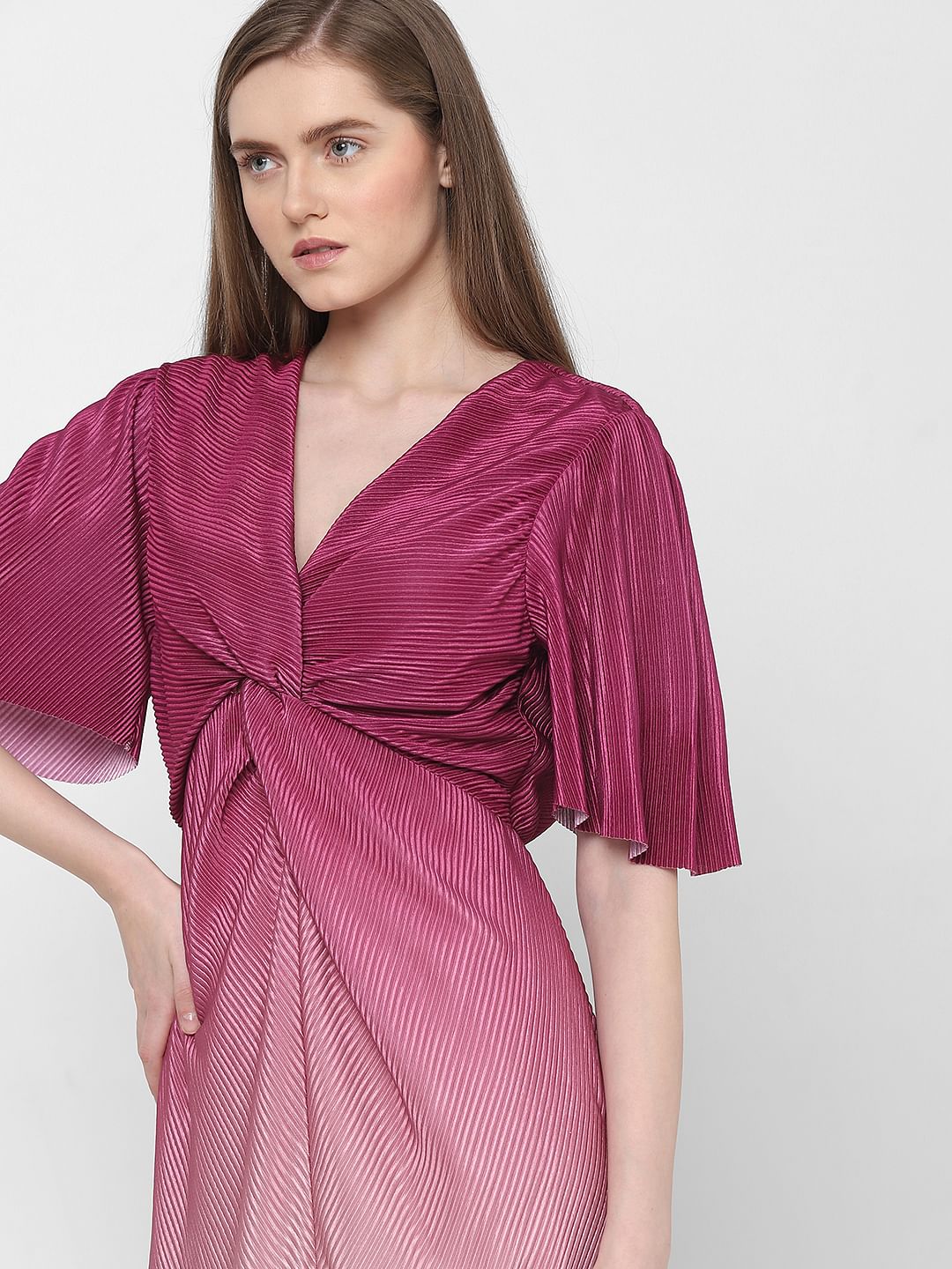 Pink Ombre Pleated Midi Dress