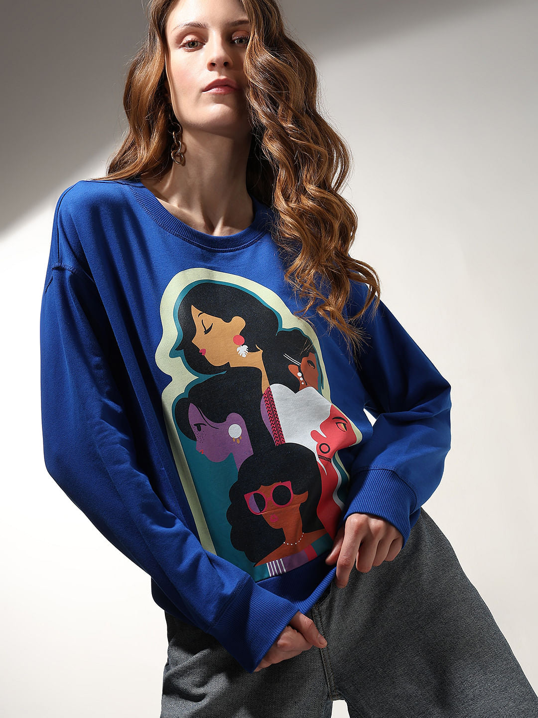 Dark Blue Graphic Print Sweatshirt