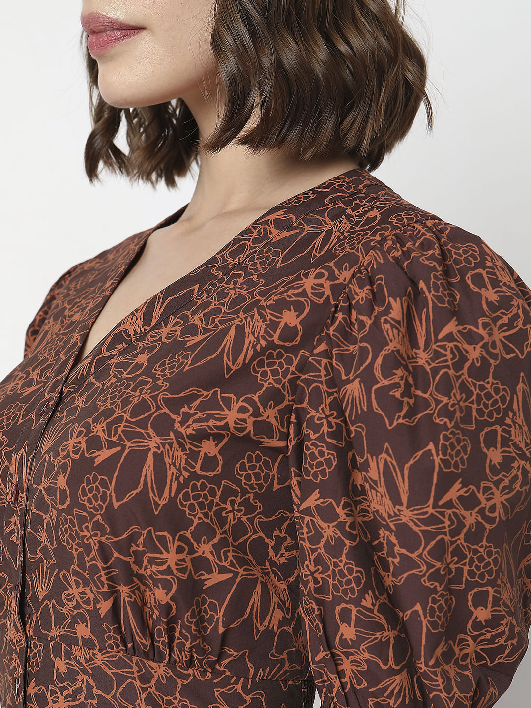 Brown Floral Midi Dress