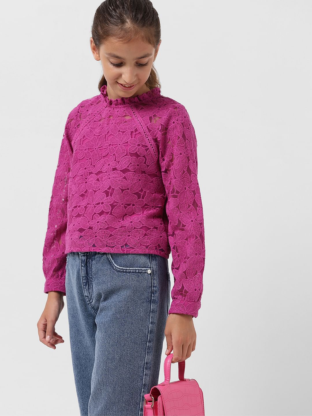 Girl Magenta Lace Top