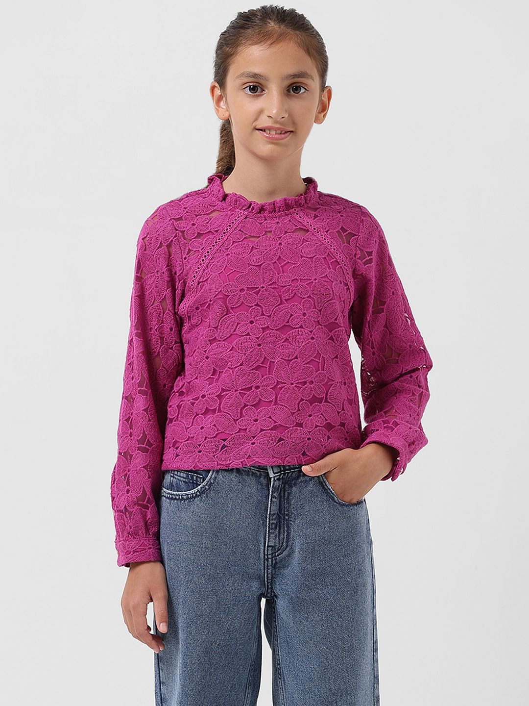 Girl Magenta Lace Top