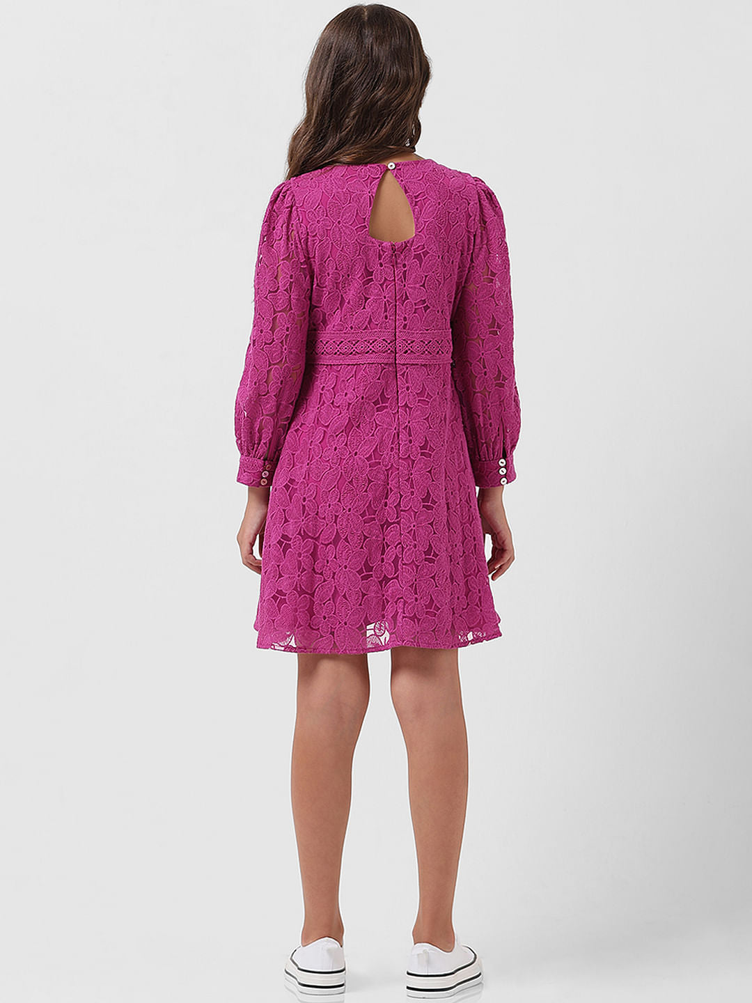 Girl Magenta Lace Fit & Flare Dress