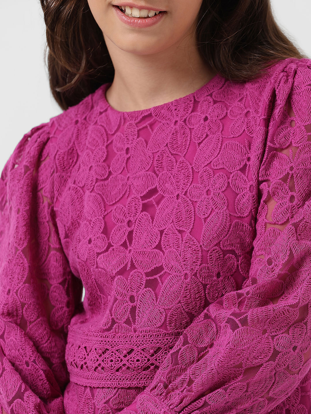 Girl Magenta Lace Fit & Flare Dress