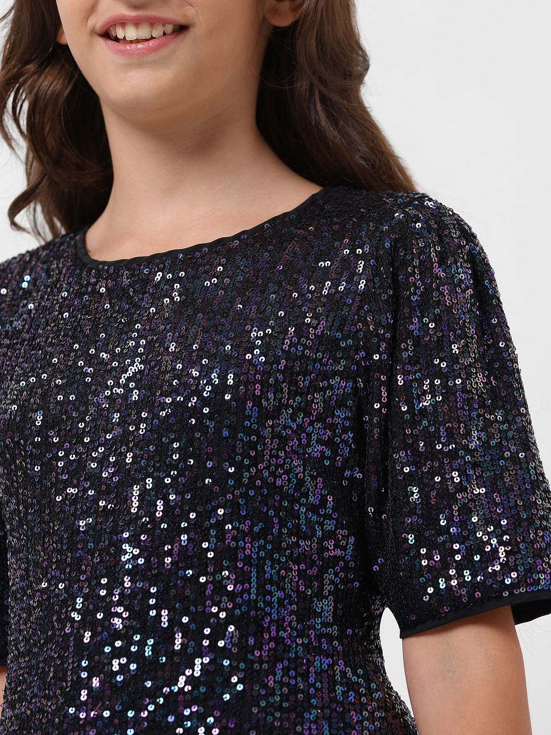Girl Black Sequinned Shift Dress