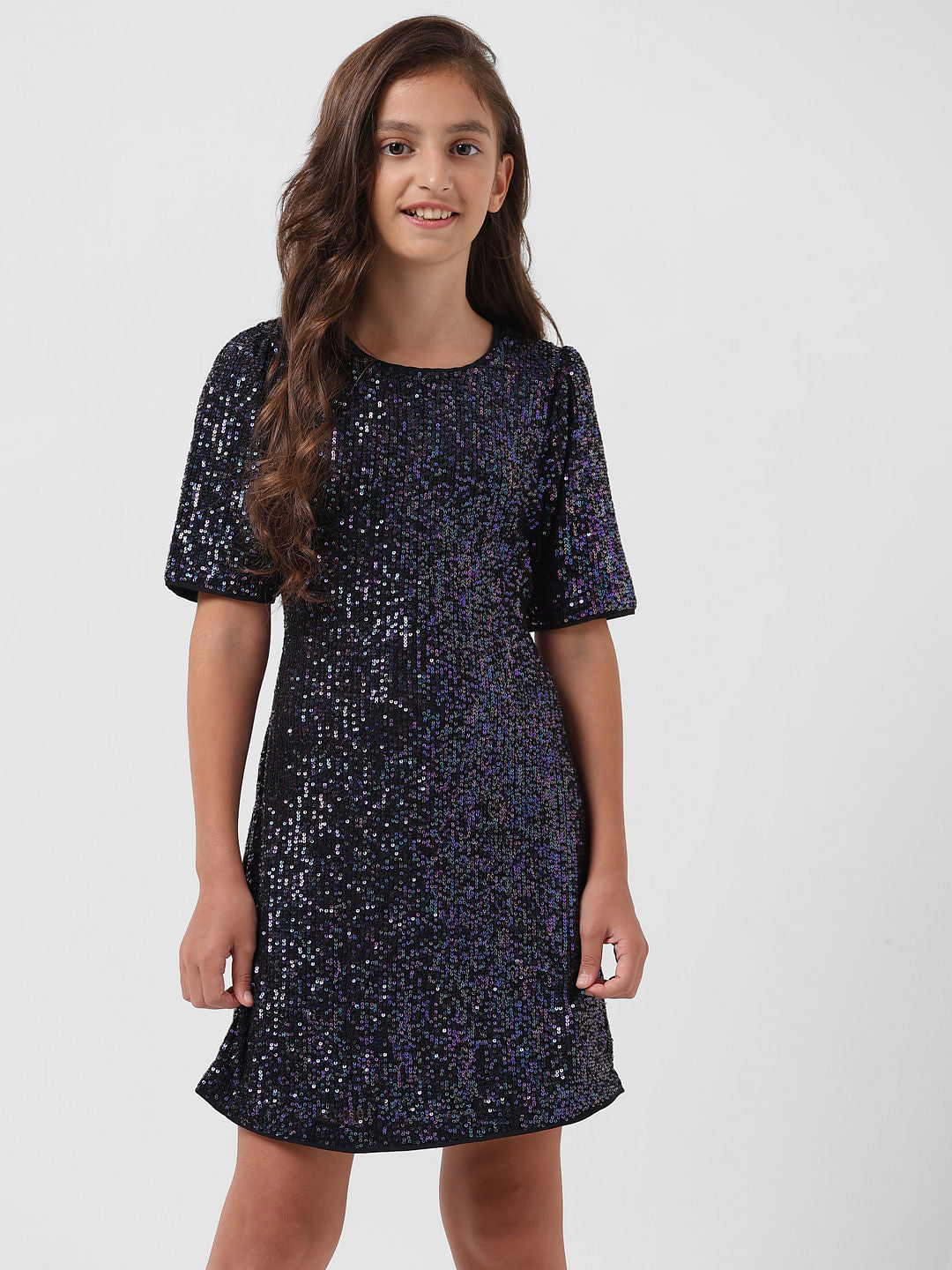 Girl Black Sequinned Shift Dress