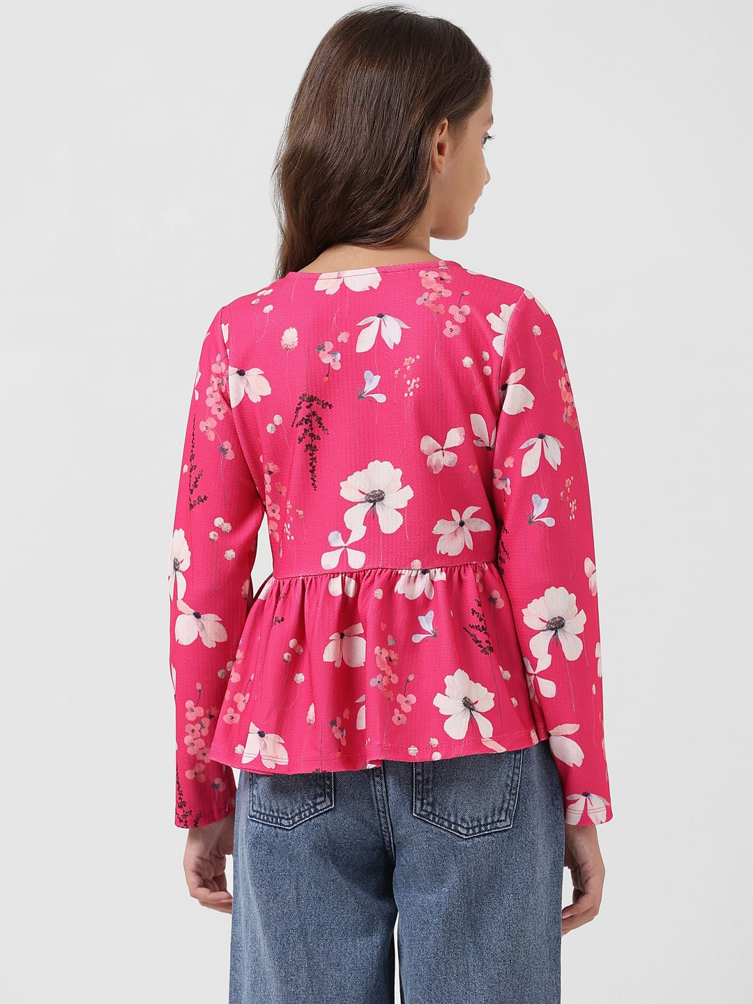 Girl Pink Floral Print Peplum Top