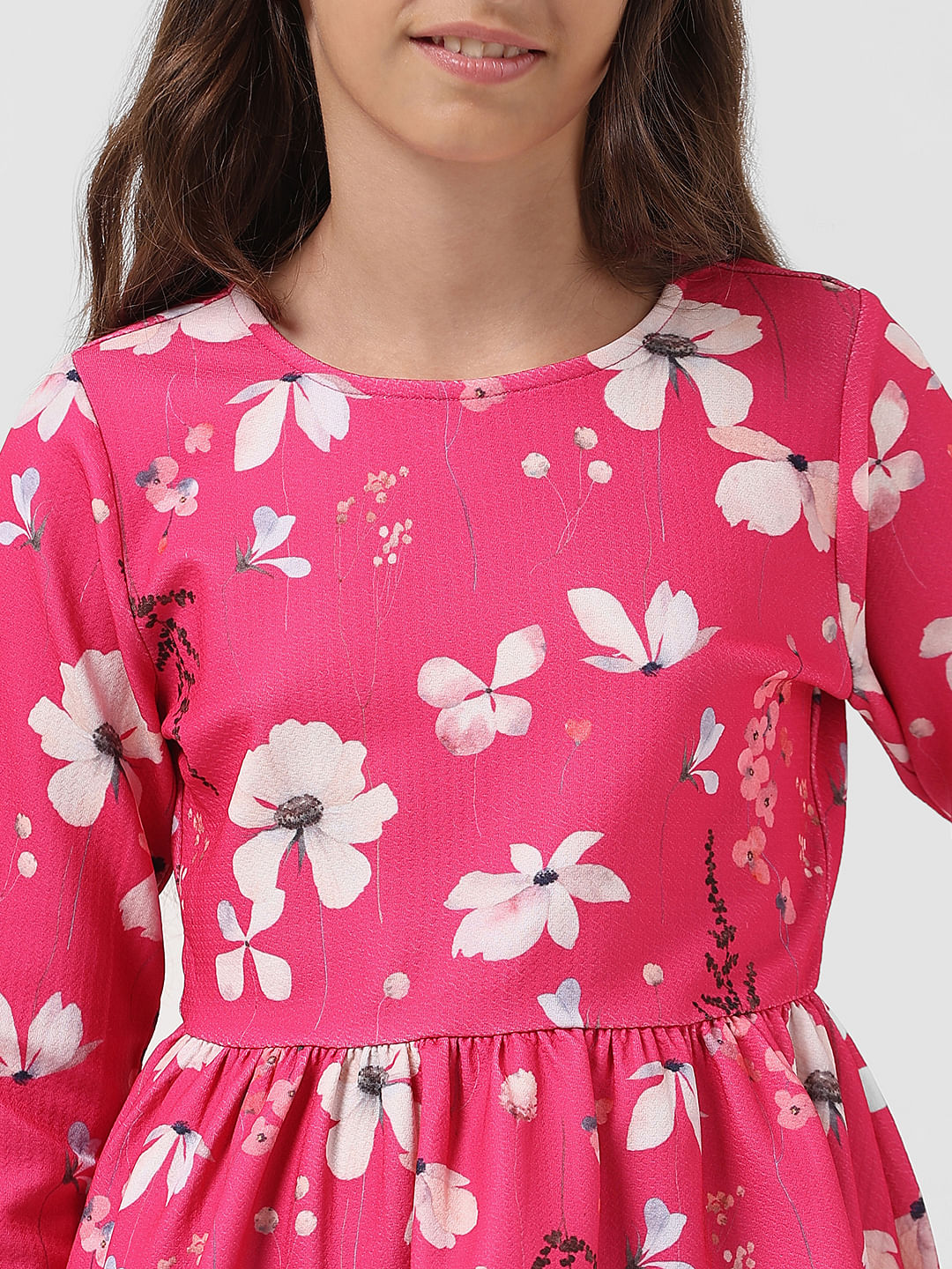 Girl Pink Floral Print Peplum Top