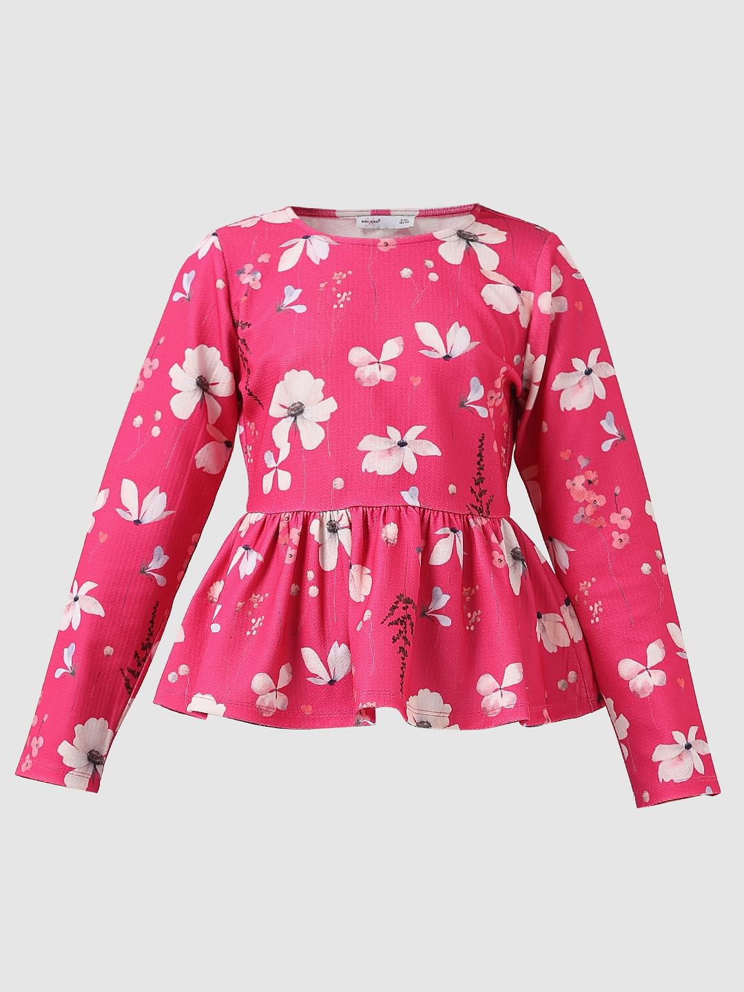 Girl Pink Floral Print Peplum Top