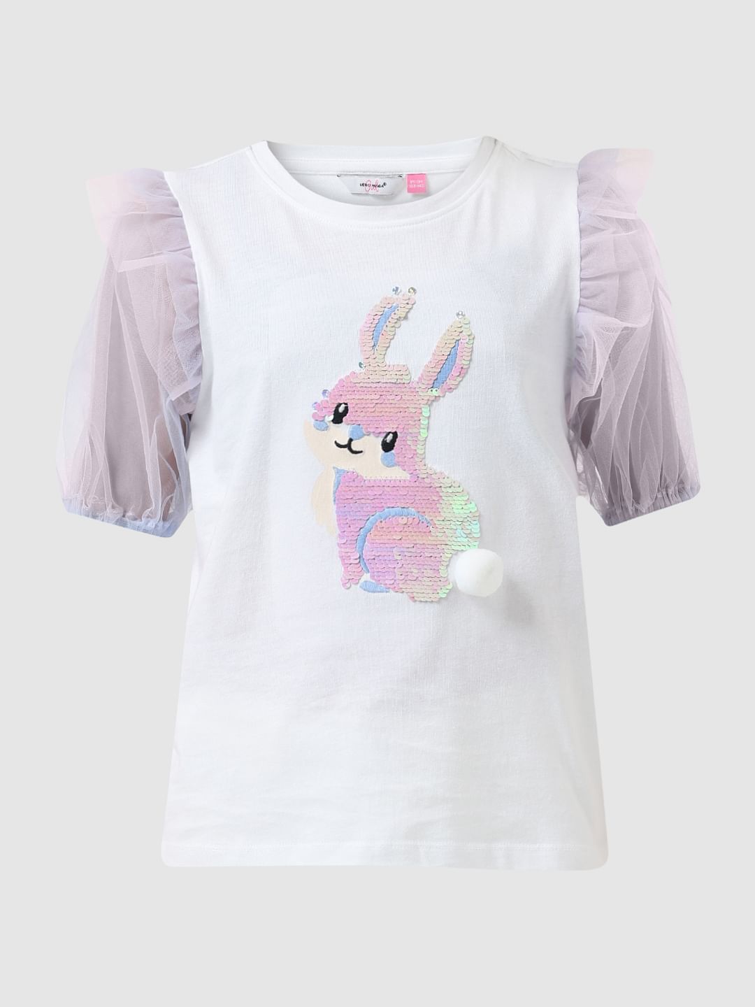 Girl White Sequin Graphic T-Shirt