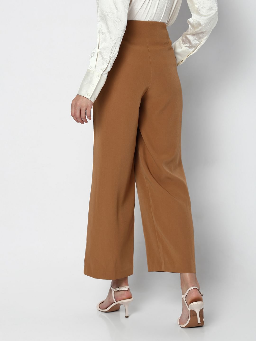 Brown Mid Rise Wide Leg Pants