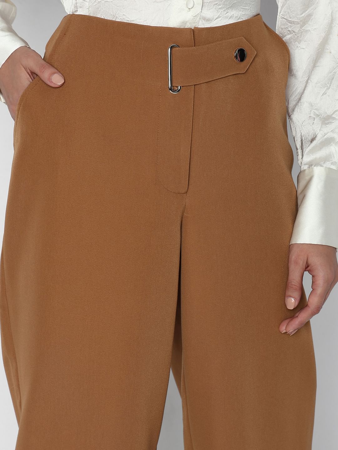 Brown Mid Rise Wide Leg Pants