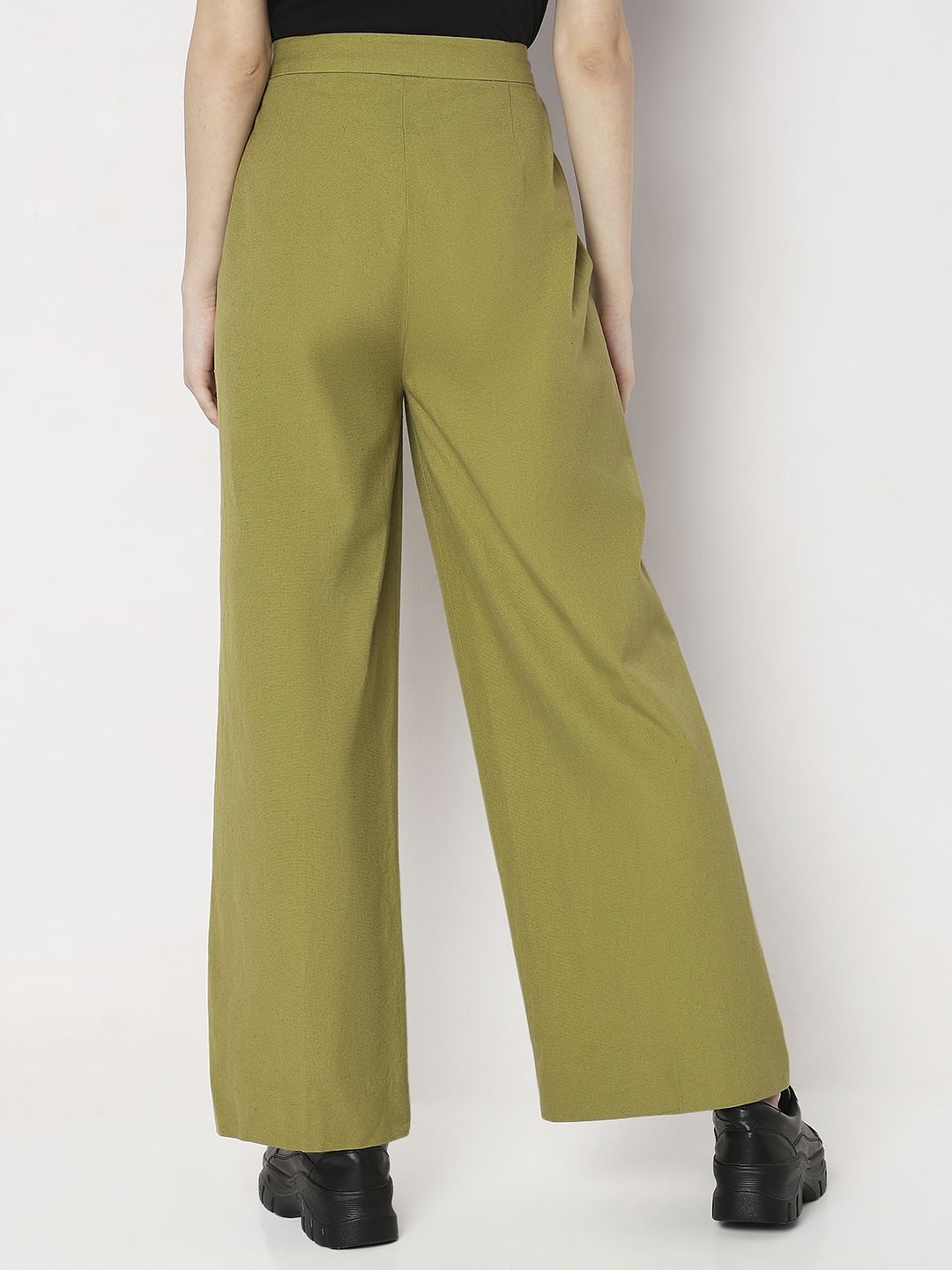 Green Mid Rise Flared Pants