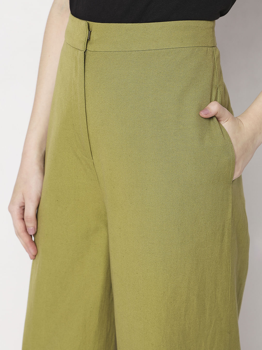Green Mid Rise Flared Pants