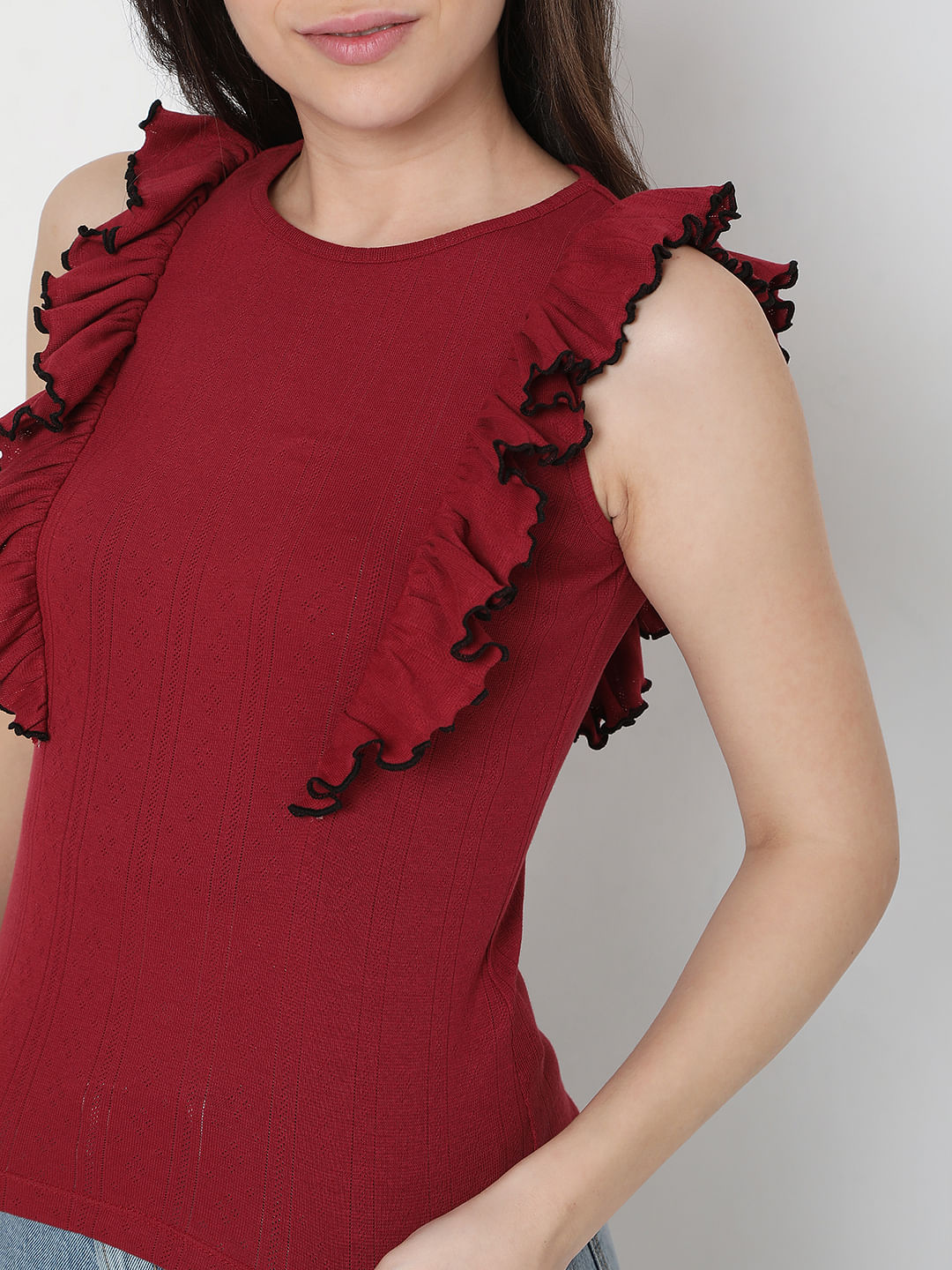 Red Ruffle Detail Top