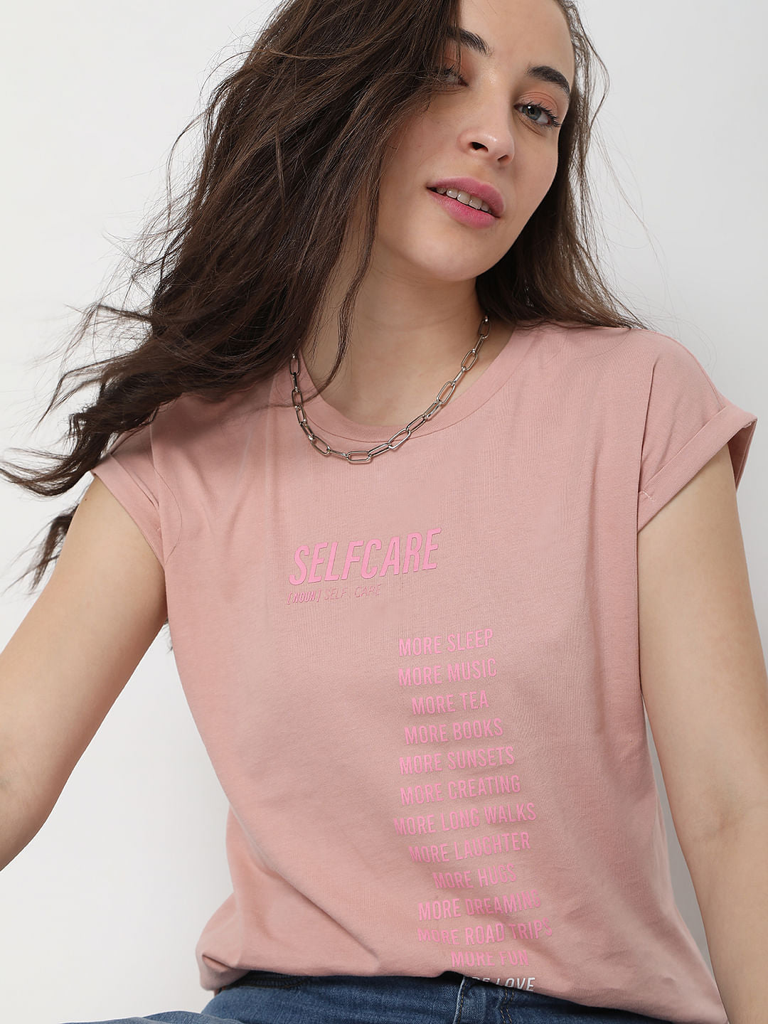 Pink Text Print T-Shirt