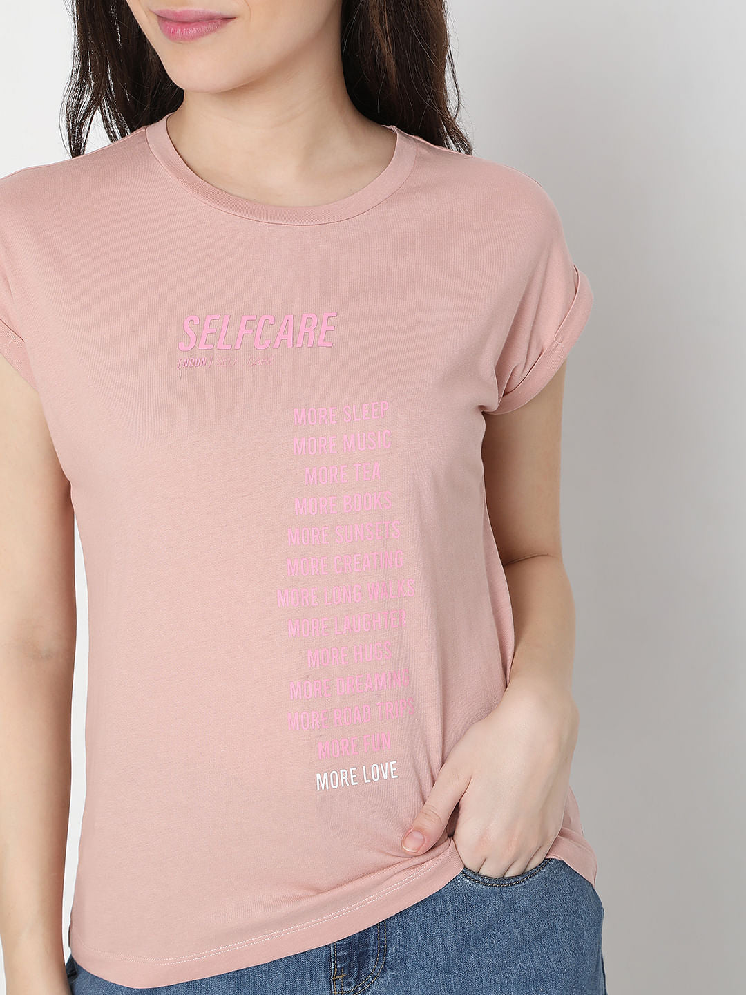 Pink Text Print T-Shirt