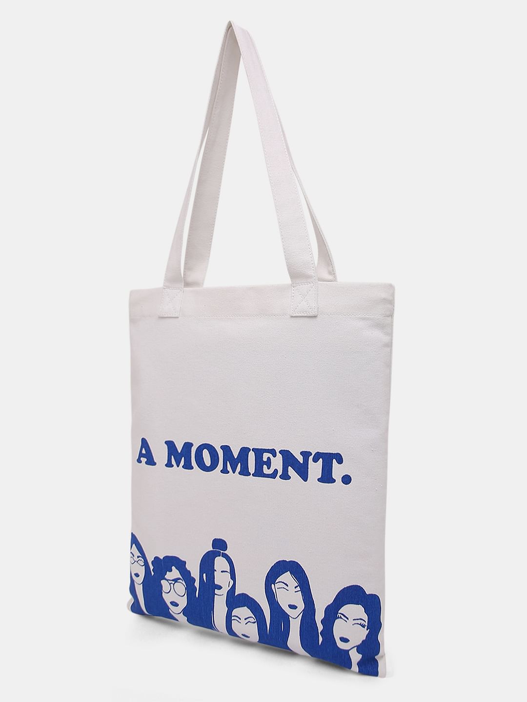 White Graphic Print Tote Bag