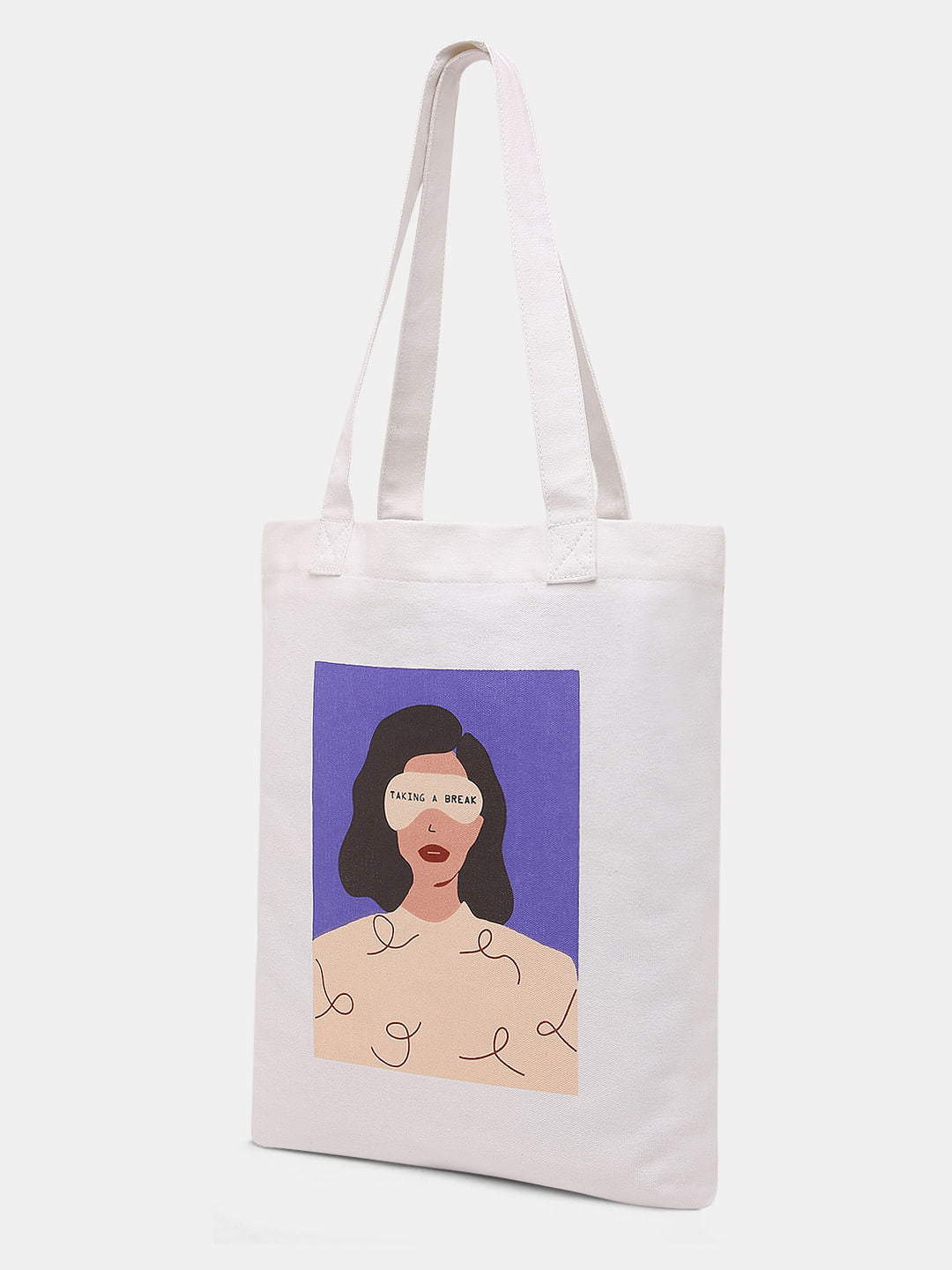 White Graphic Print Tote Bag