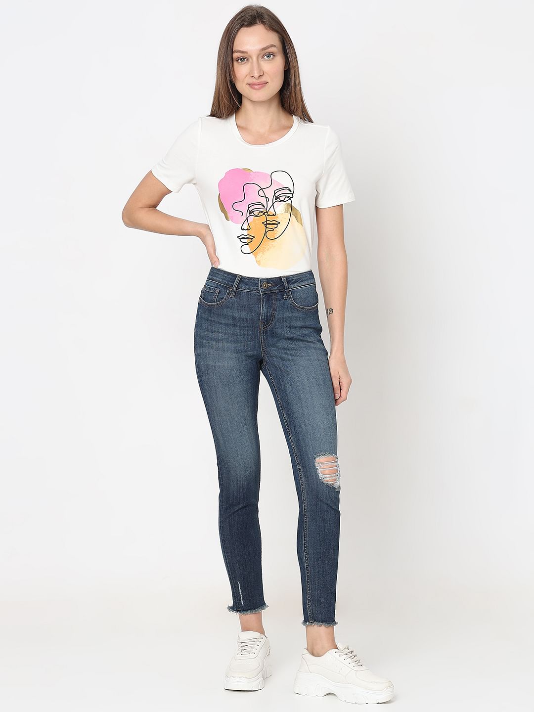 Blue Mid Rise Distressed Wendy Skinny Jeans