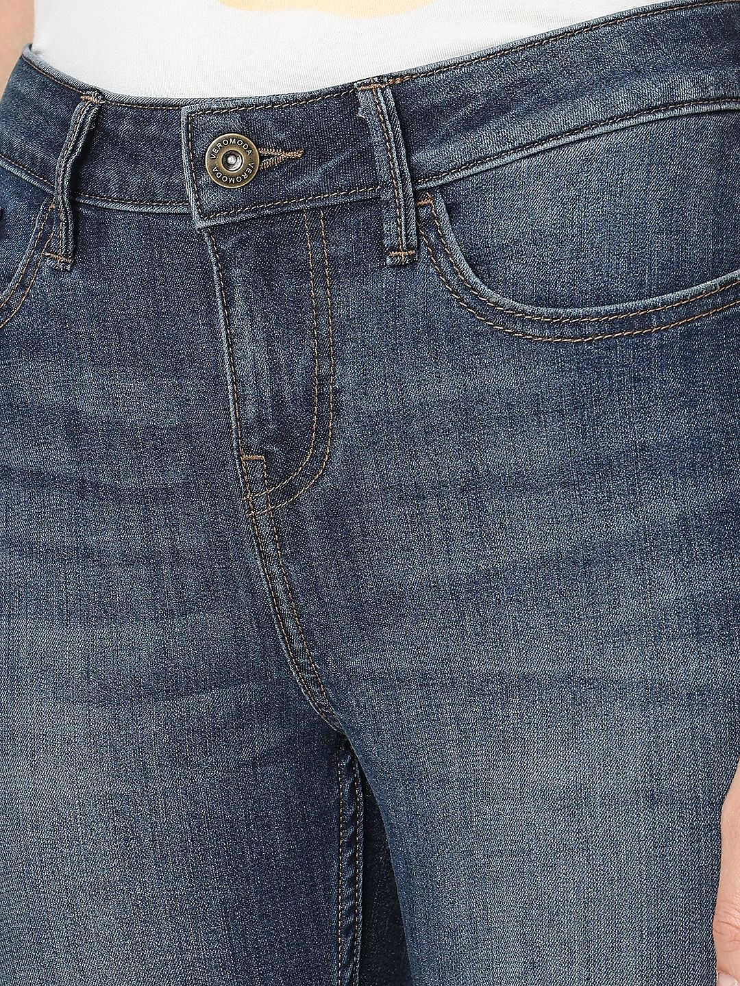 Blue Mid Rise Distressed Wendy Skinny Jeans