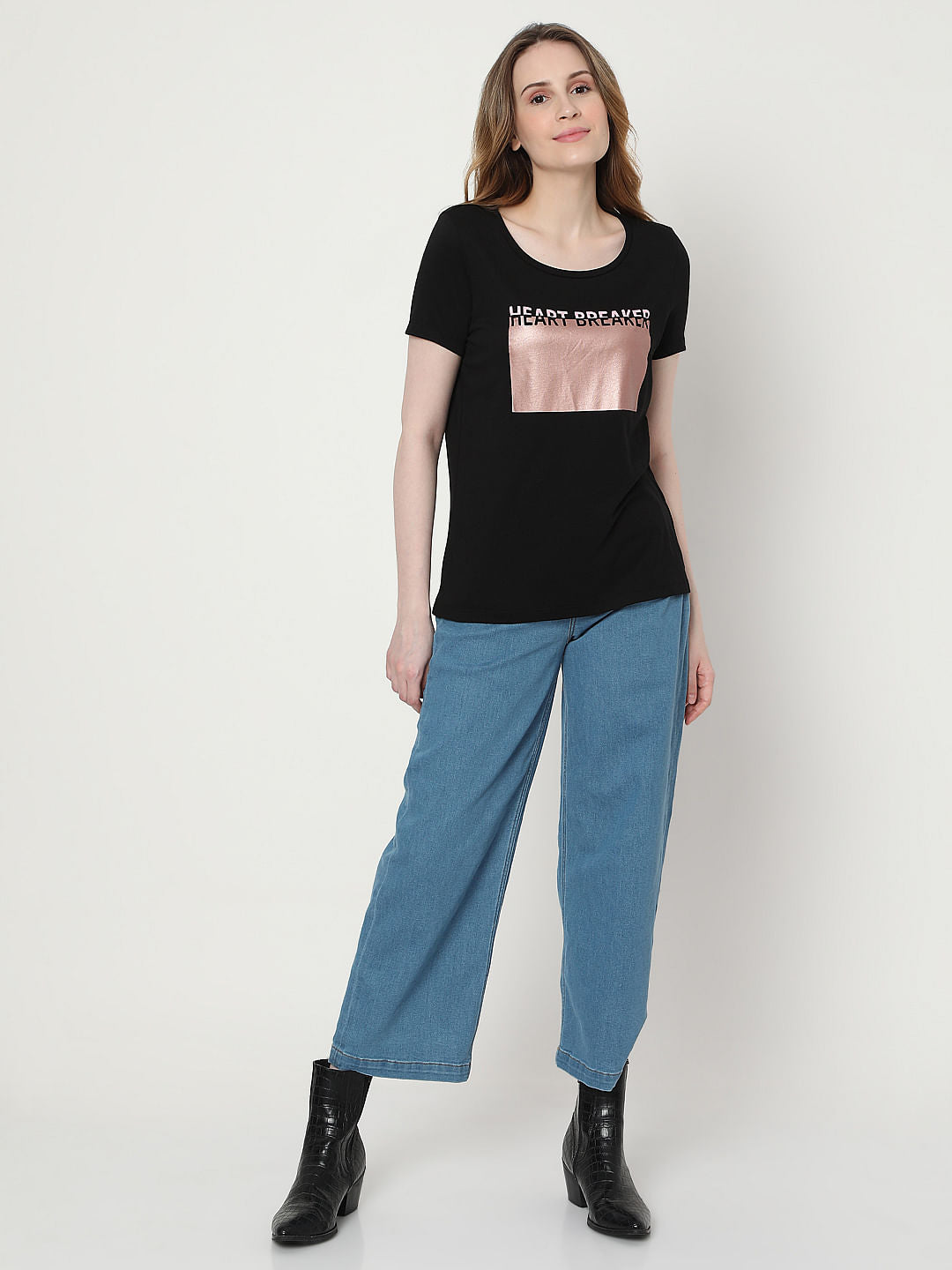 Black Typographic Foil Print T-Shirt