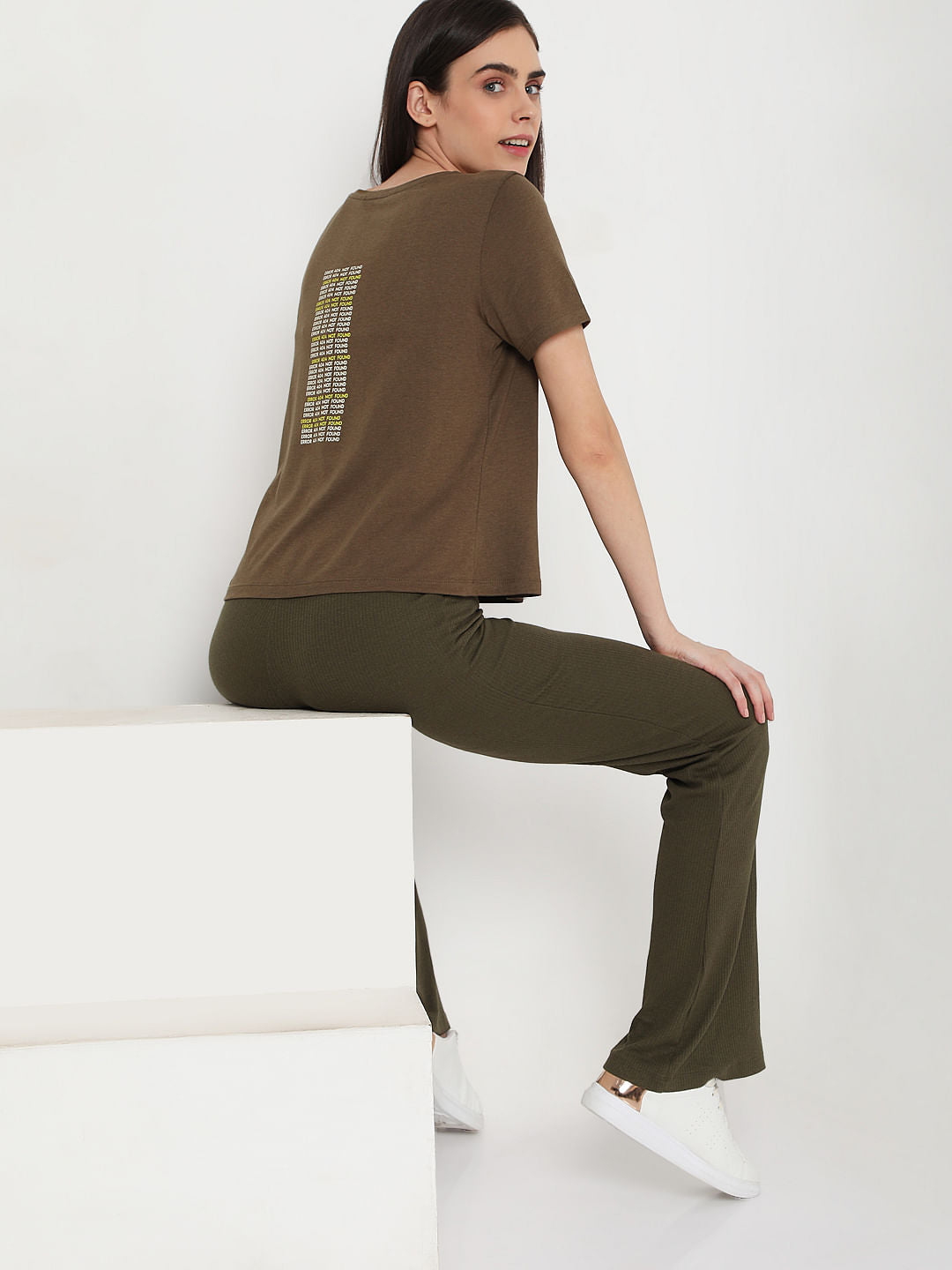 Brown Slogan Print T-Shirt