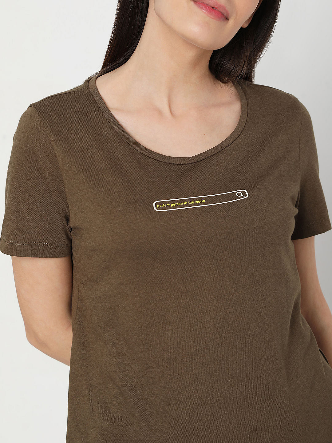 Brown Slogan Print T-Shirt
