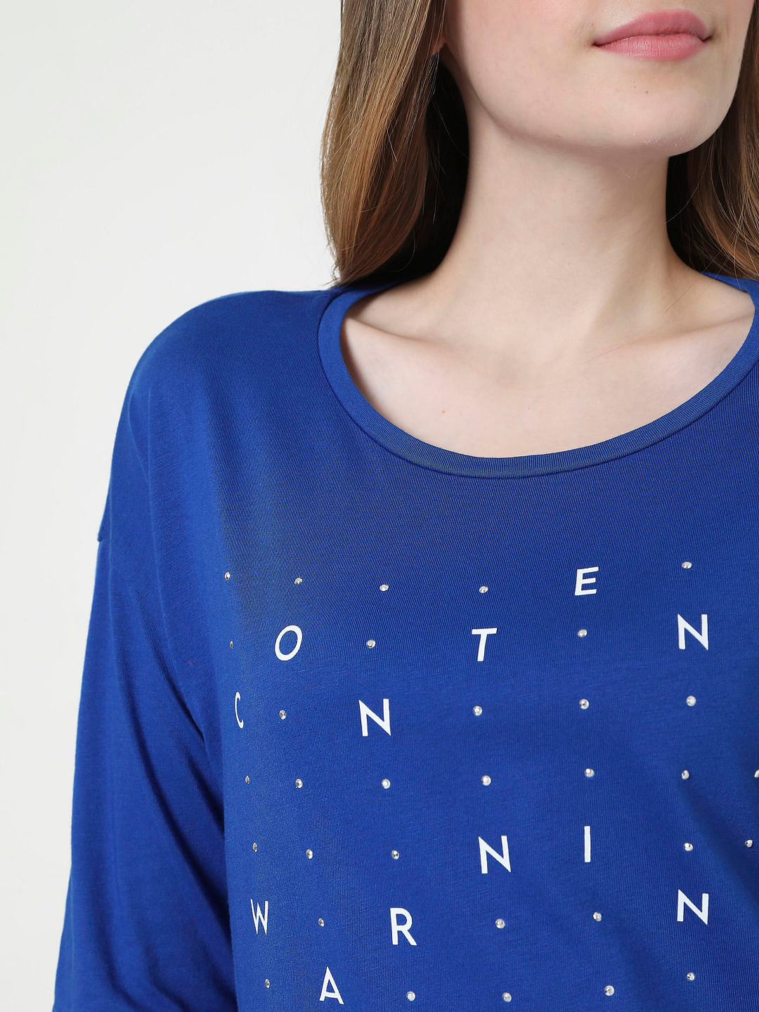 Blue Typographic Print T-Shirt