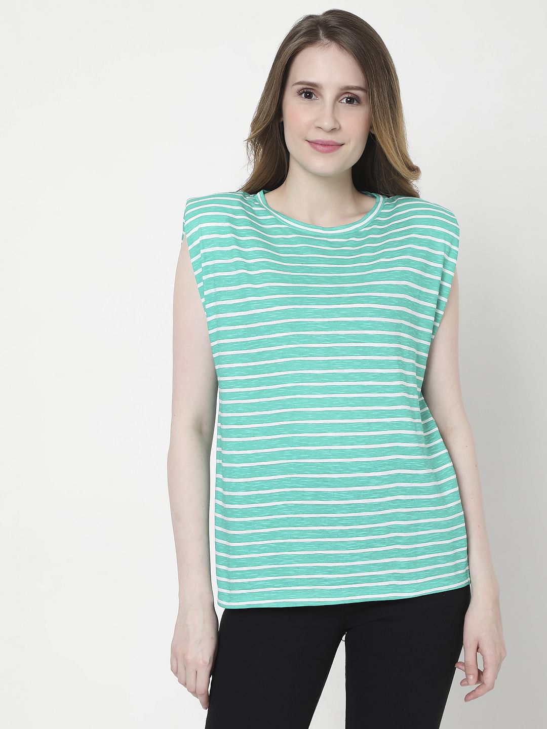 Green Striped Sleeveless T-Shirt