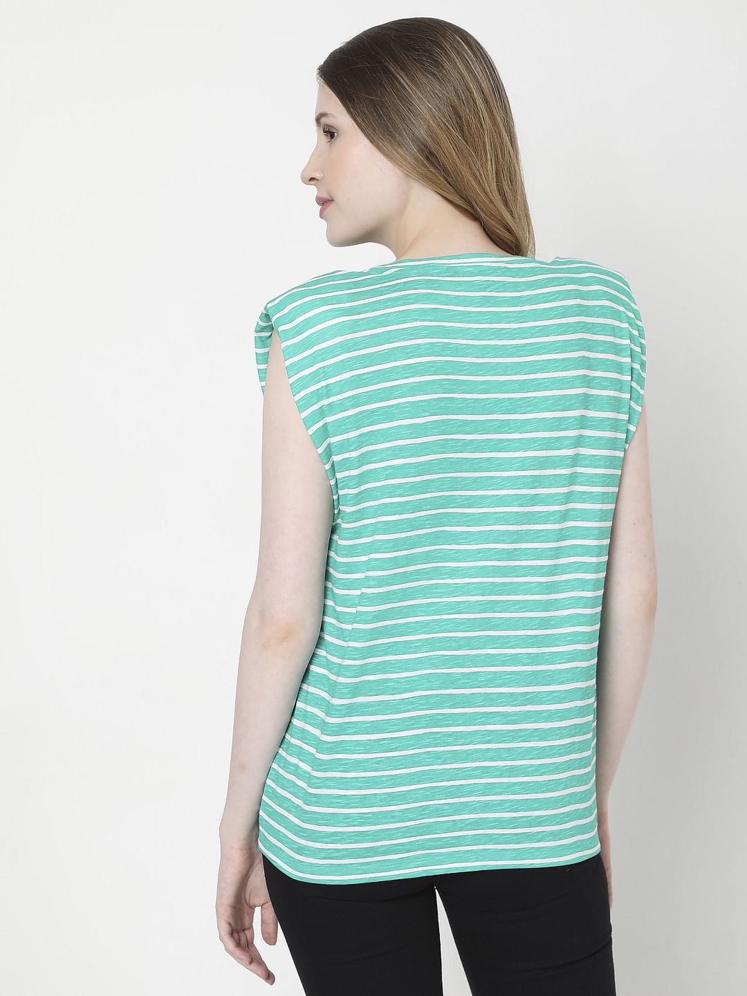 Green Striped Sleeveless T-Shirt