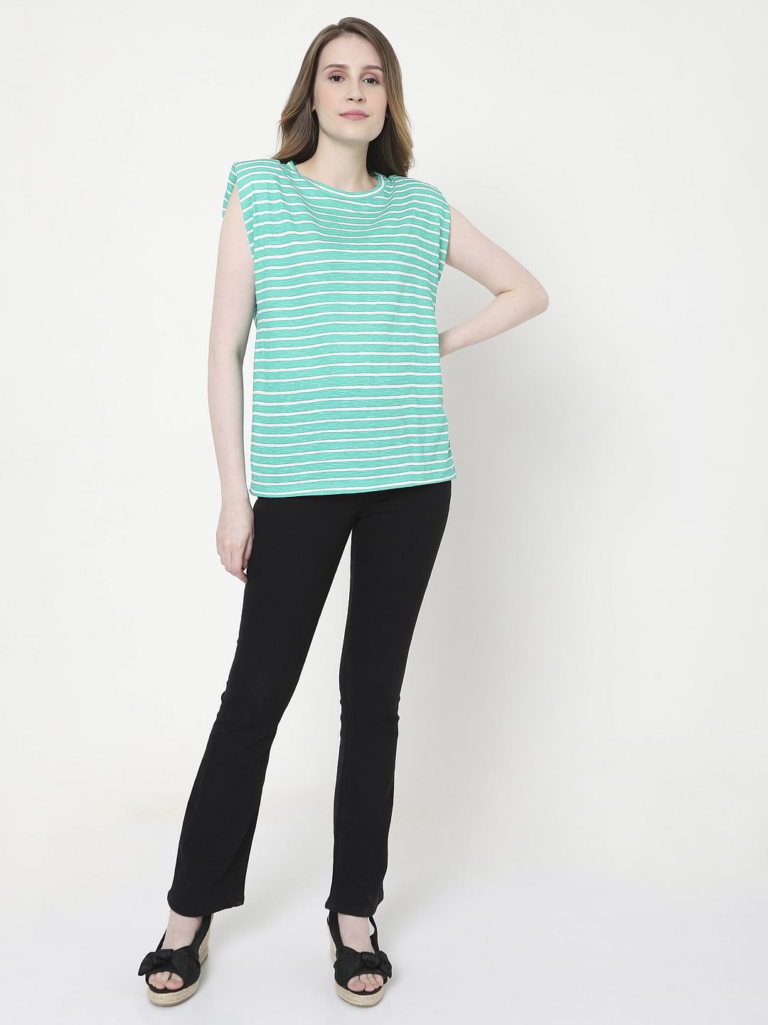 Green Striped Sleeveless T-Shirt