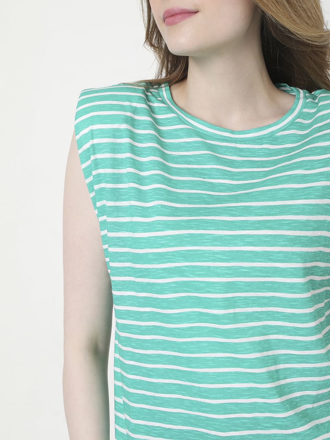 Green Striped Sleeveless T-Shirt