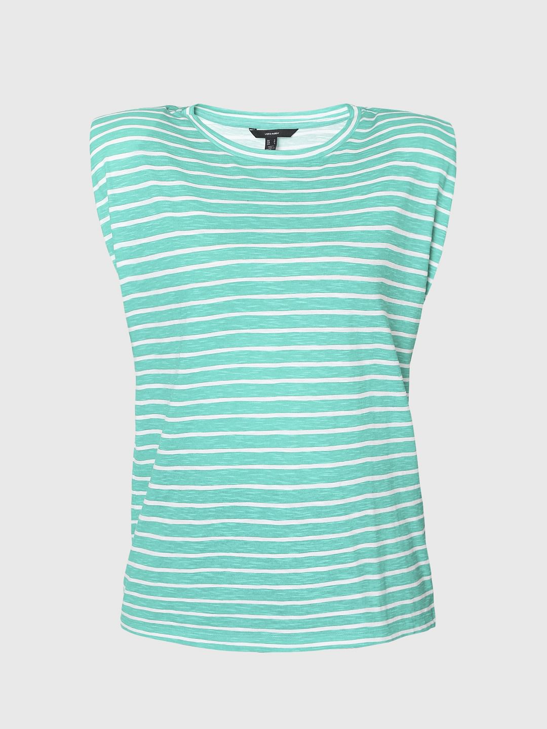 Green Striped Sleeveless T-Shirt