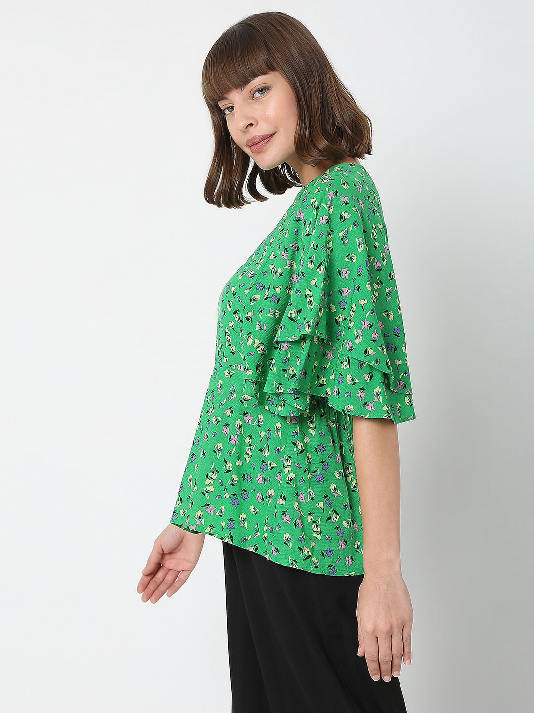 Green Flared Sleeves Top
