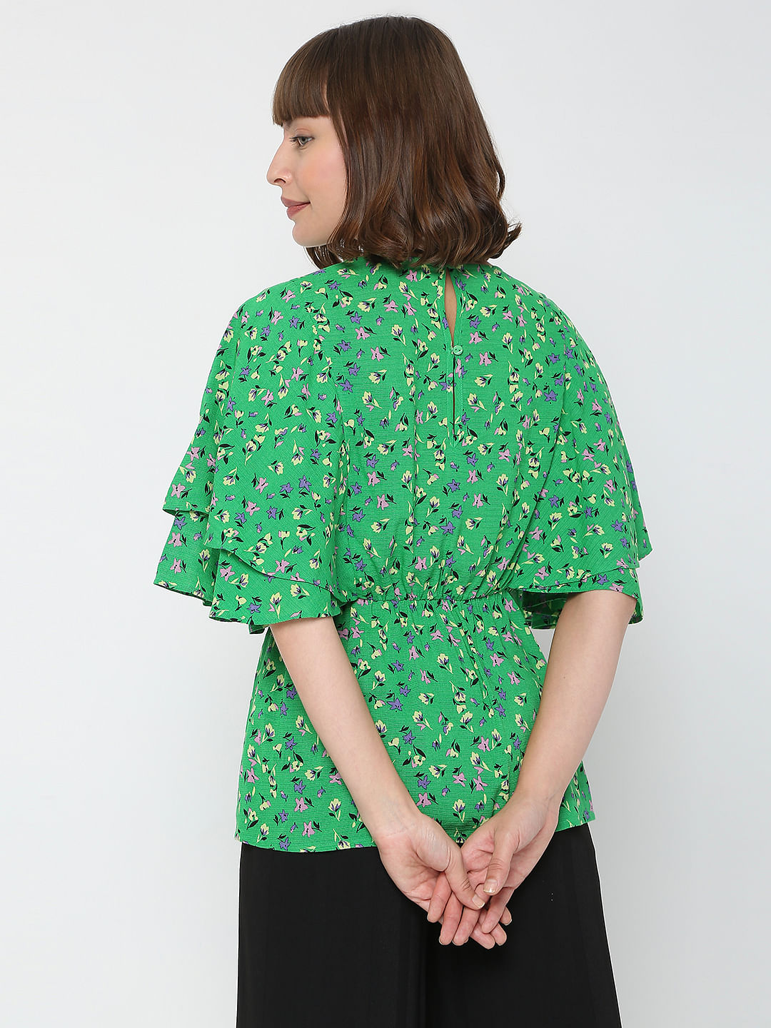 Green Flared Sleeves Top