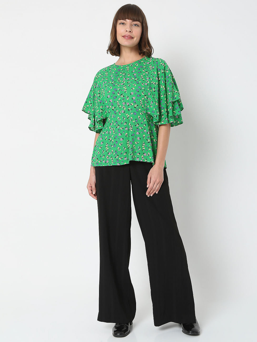 Green Flared Sleeves Top