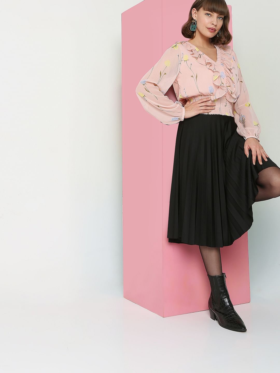 Pink Floral Ruffle Top