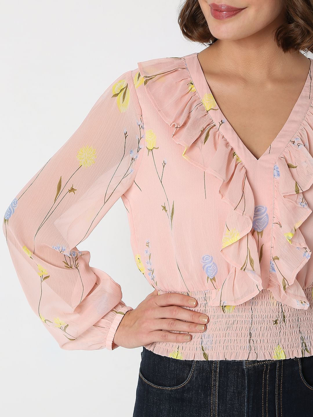 Pink Floral Ruffle Top