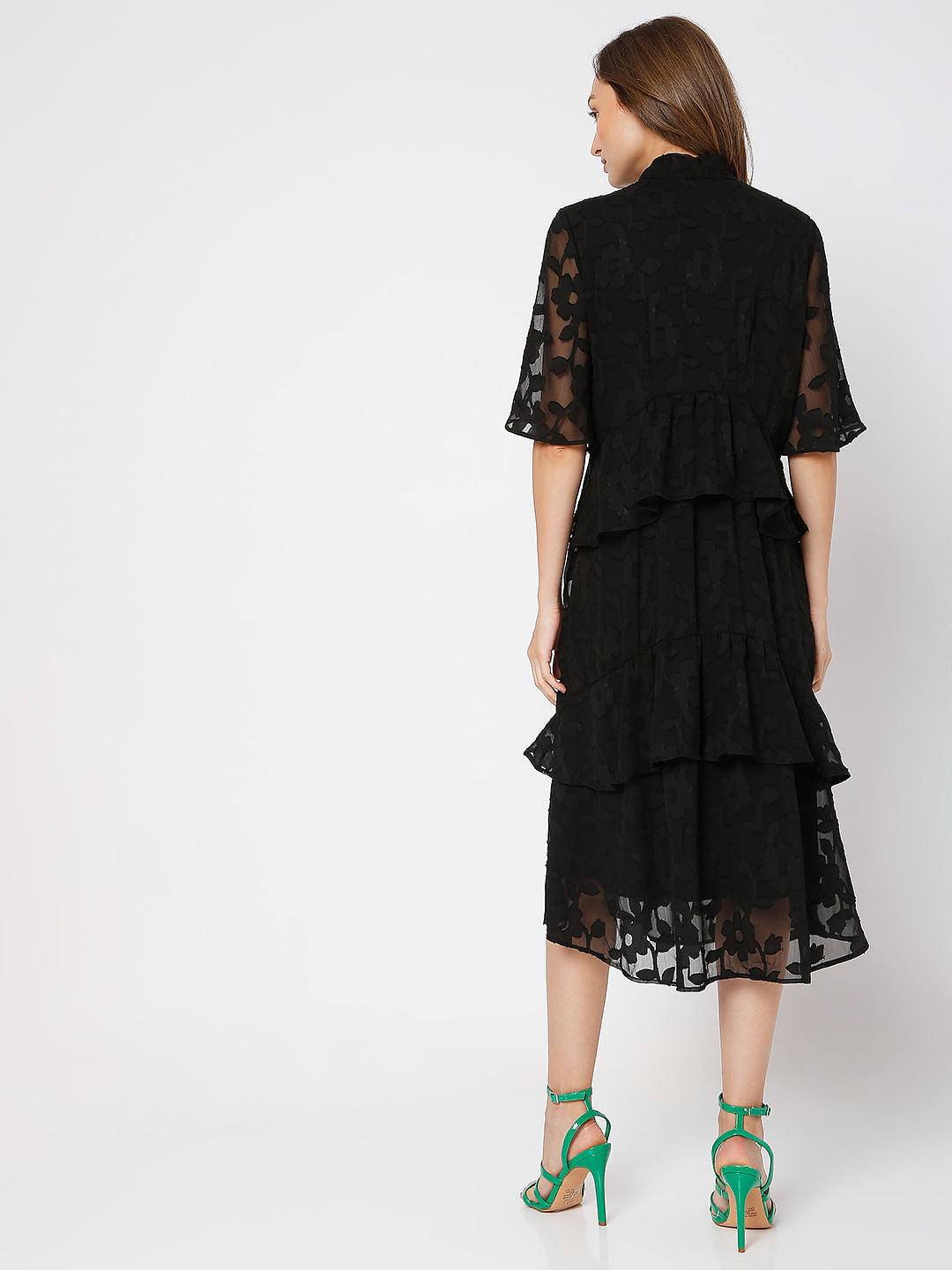 Black Burnout Print Midi Dress