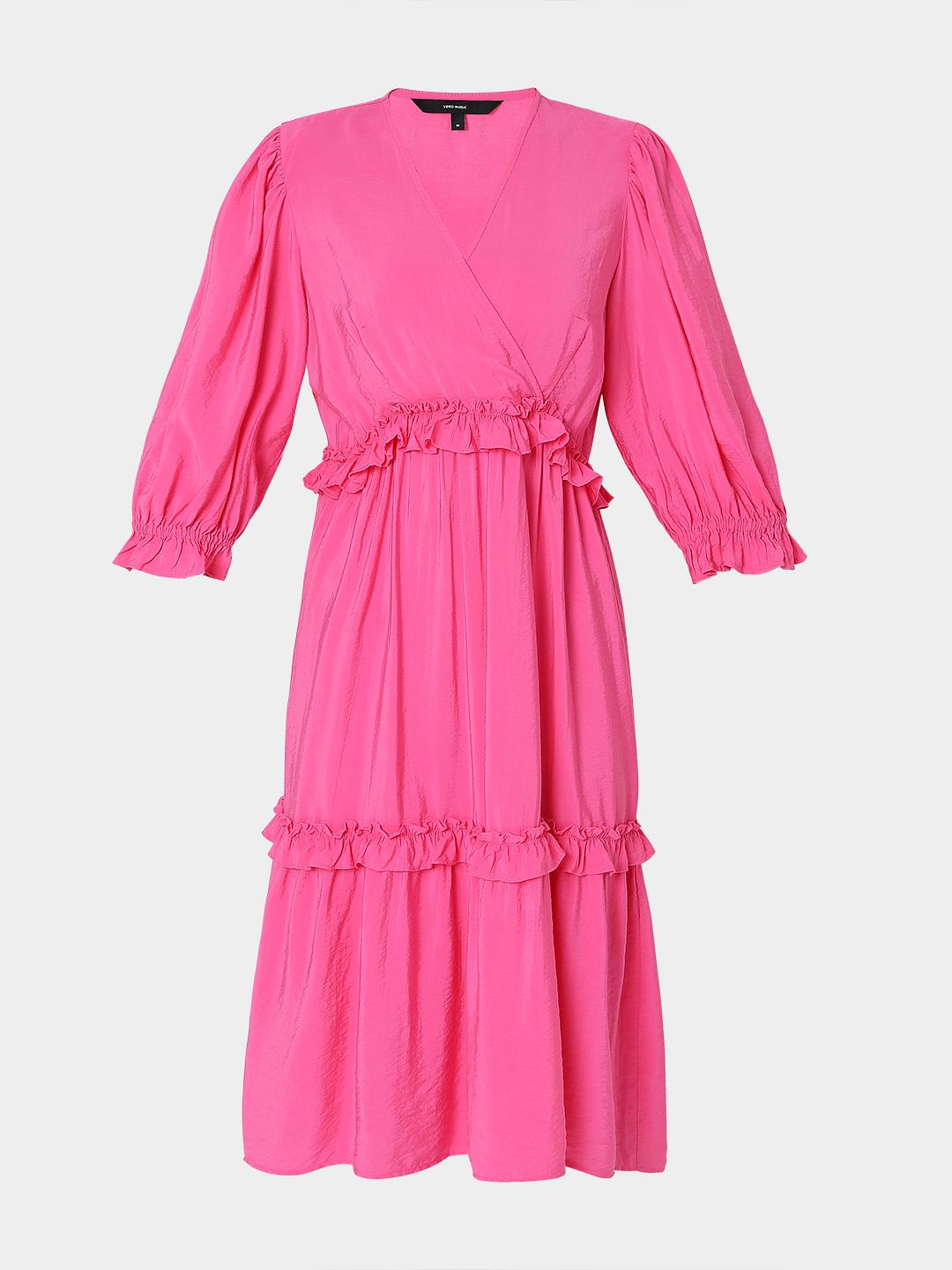 Pink Ruffle Tiered Midi Dress