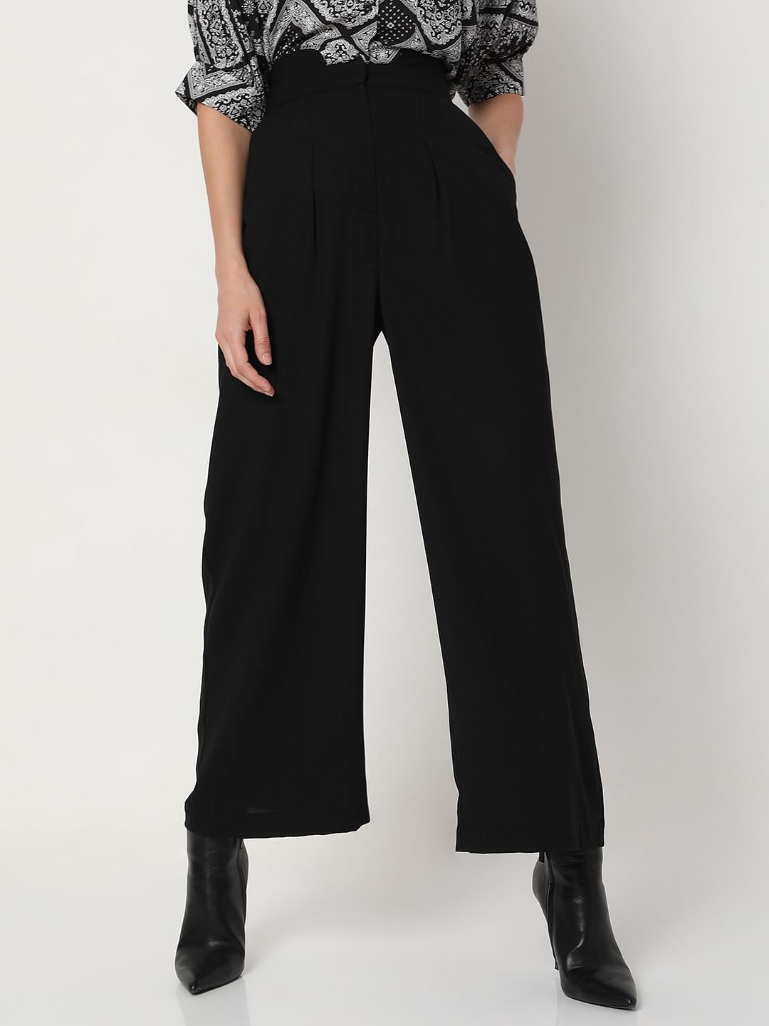 Black High Rise Wide Leg Pants