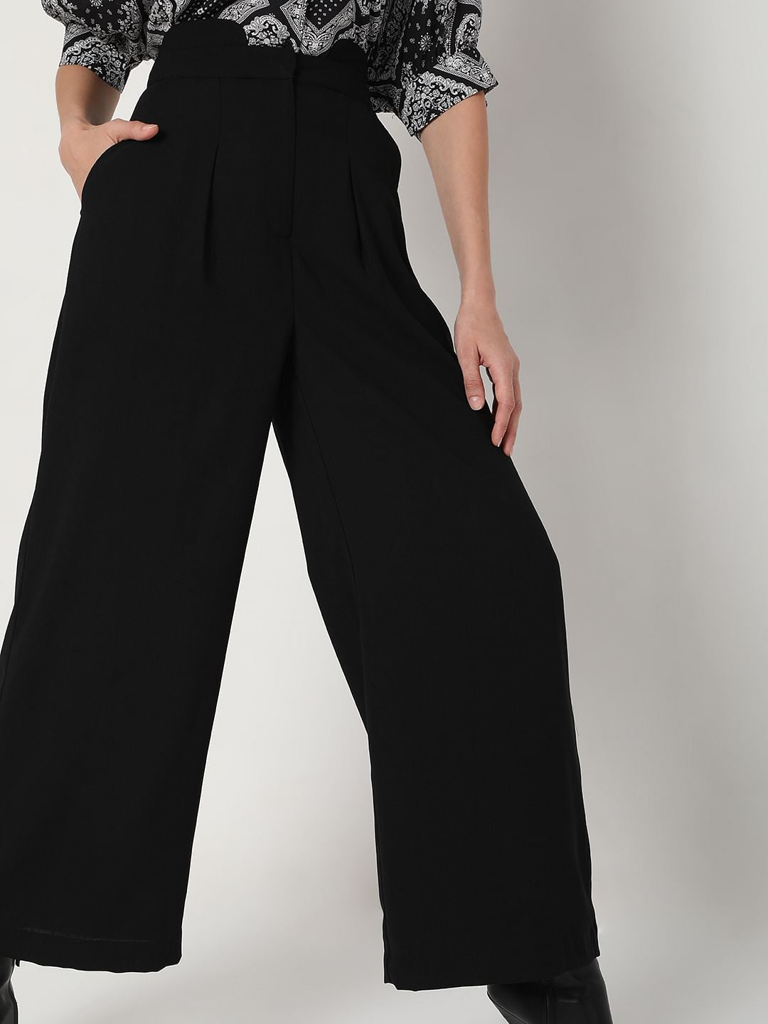 Black High Rise Wide Leg Pants