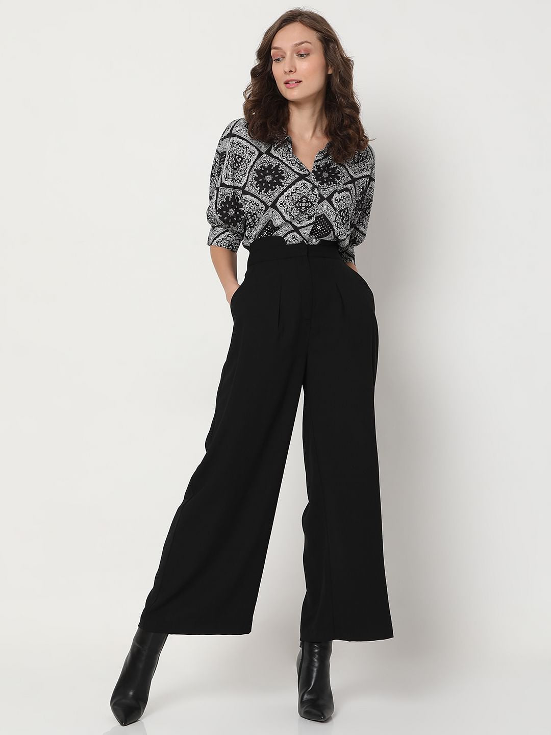 Black High Rise Wide Leg Pants