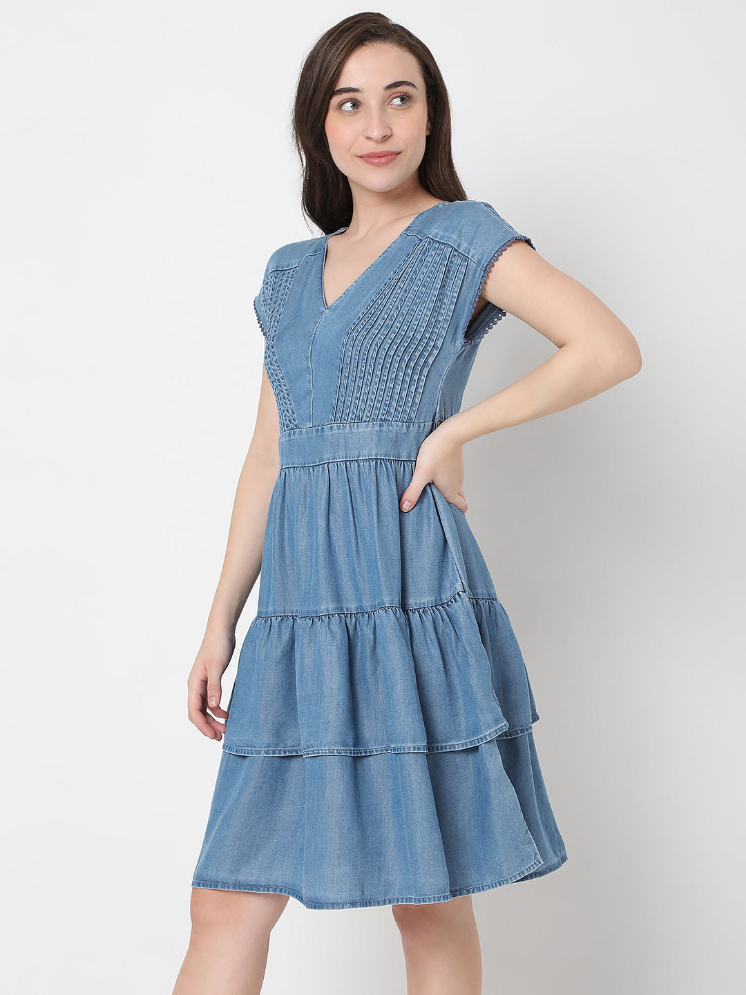 Blue Fit & Flare Denim Dress