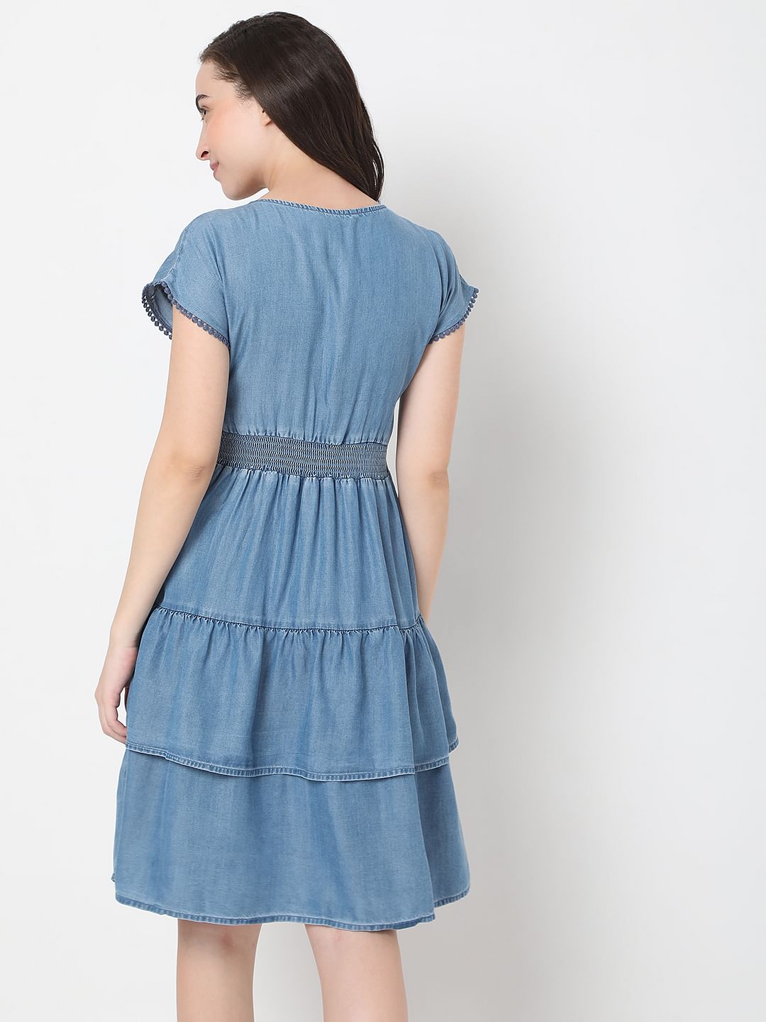 Blue Fit & Flare Denim Dress