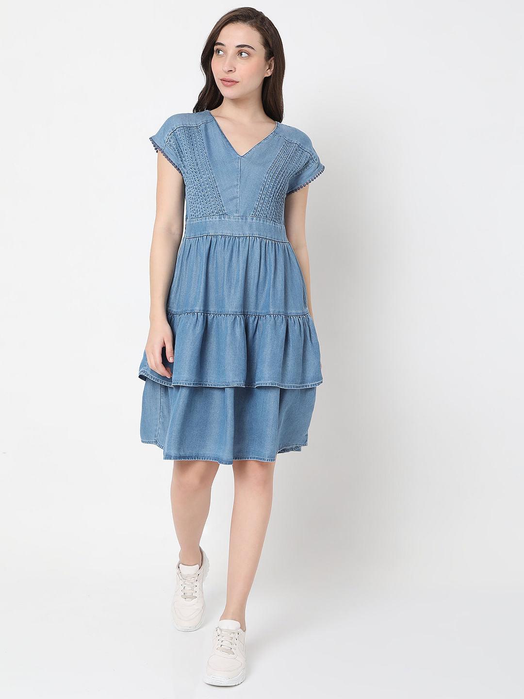 Blue Fit & Flare Denim Dress