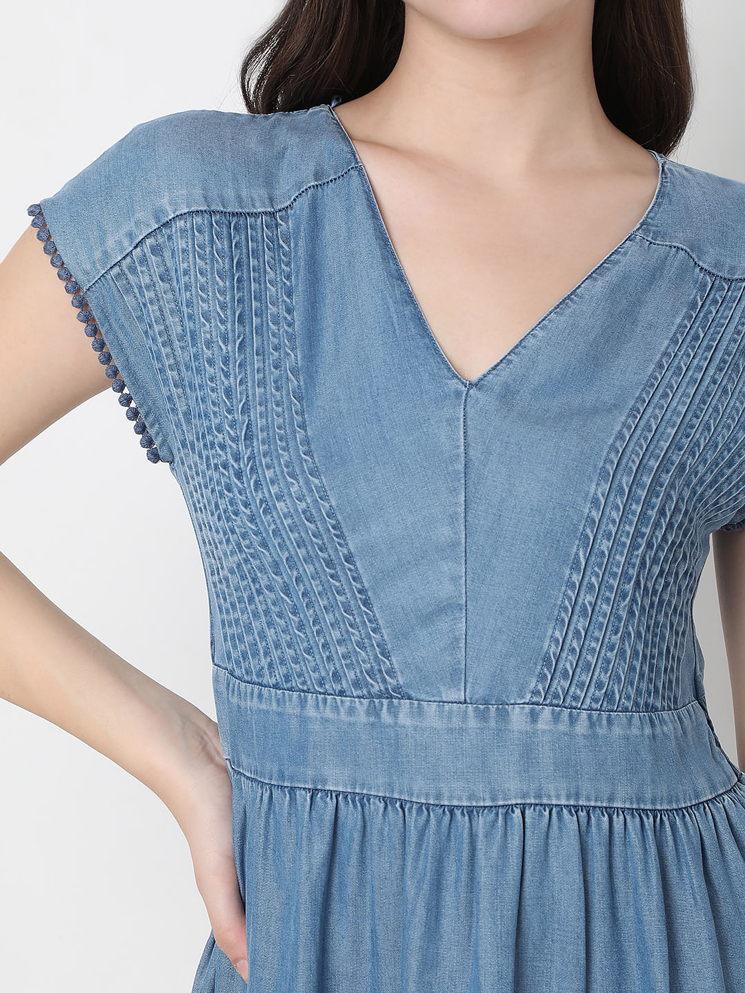 Blue Fit & Flare Denim Dress